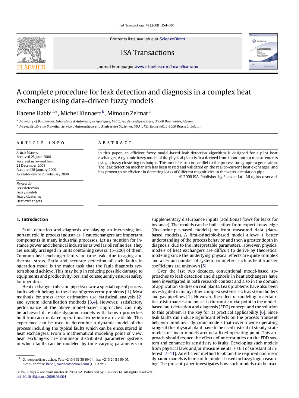 A complete procedure for leak detection and diagnosis in a complex heat exchanger using data-driven fuzzy models