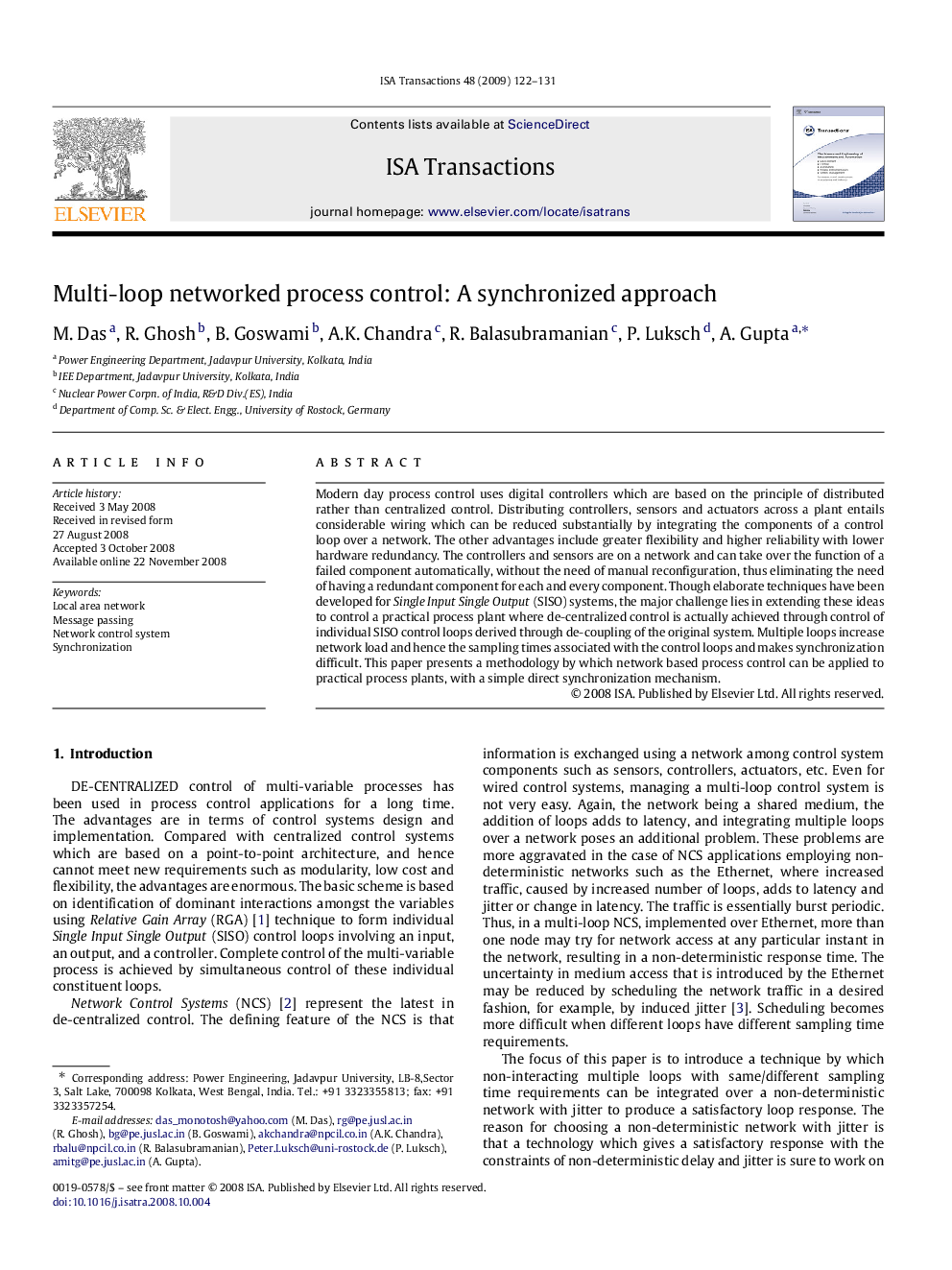 Multi-loop networked process control: A synchronized approach