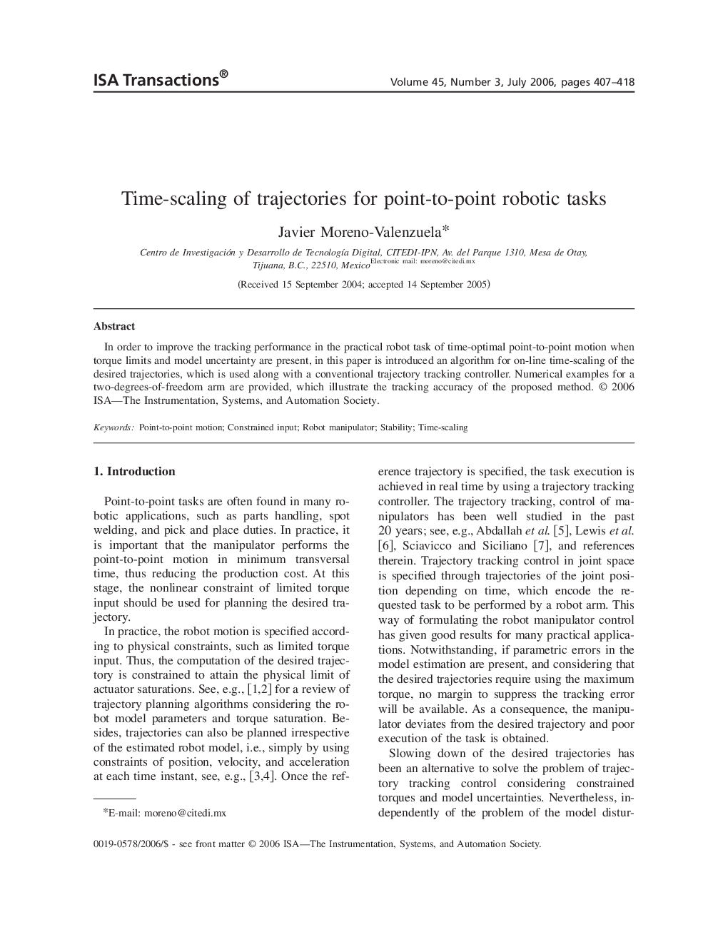 Time-scaling of trajectories for point-to-point robotic tasks