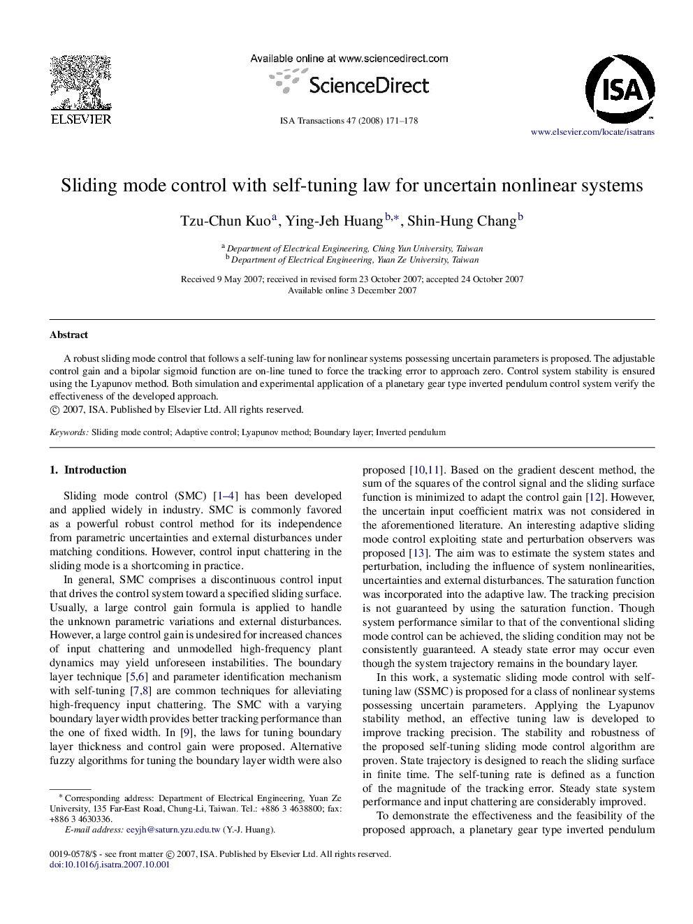 Sliding mode control with self-tuning law for uncertain nonlinear systems