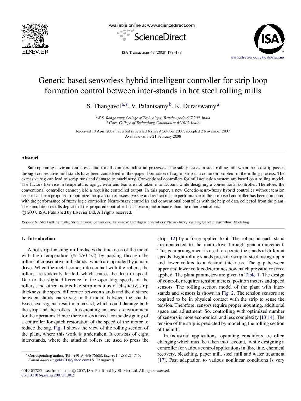 Genetic based sensorless hybrid intelligent controller for strip loop formation control between inter-stands in hot steel rolling mills