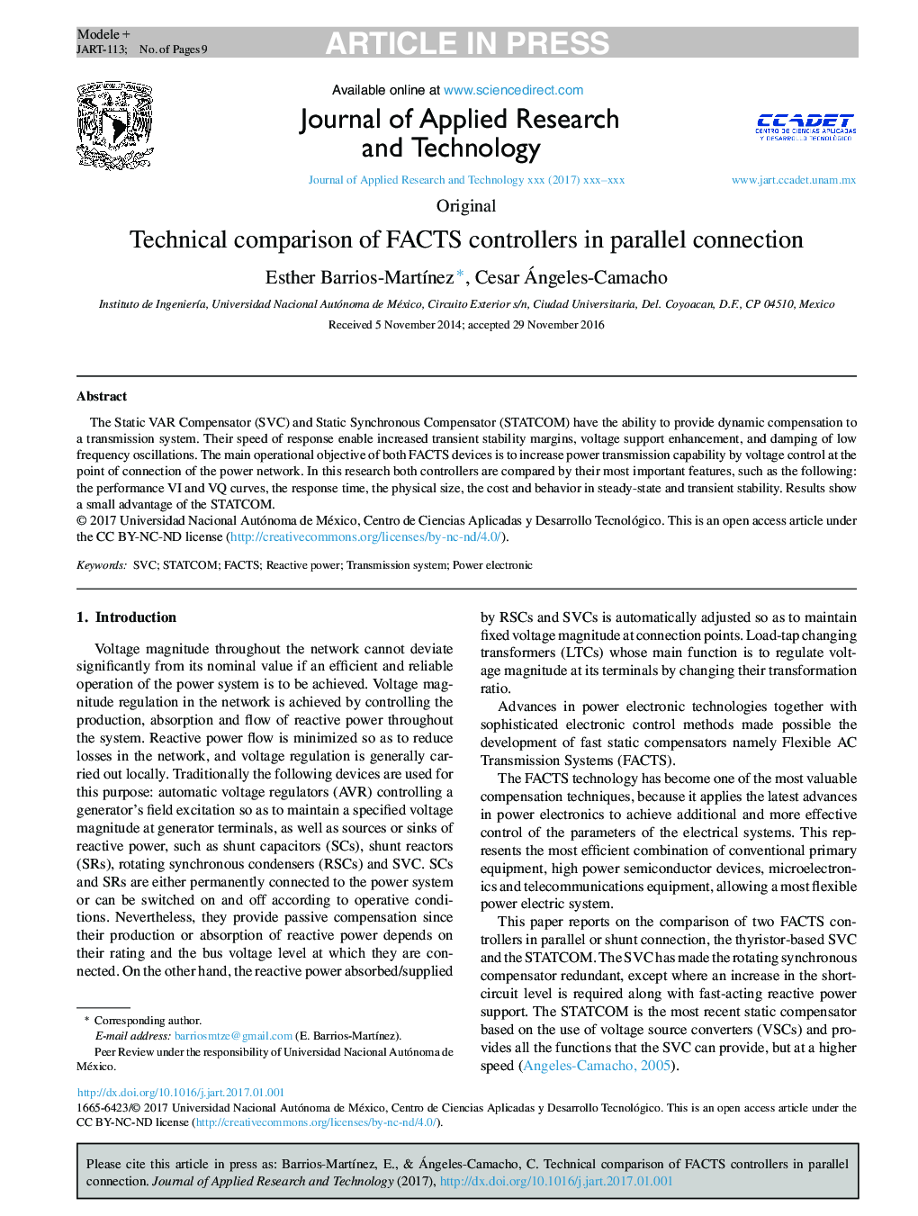 Technical comparison of FACTS controllers in parallel connection