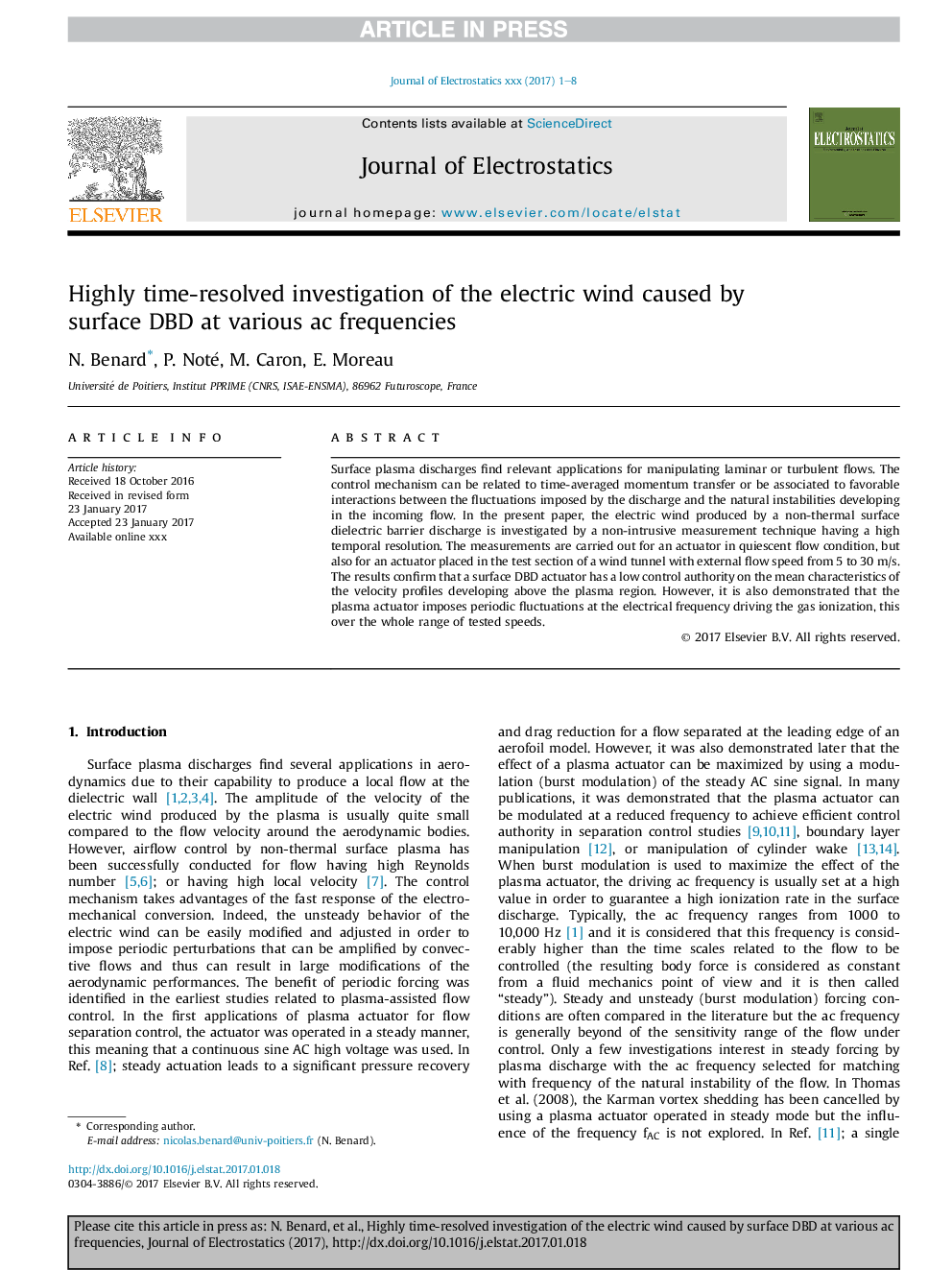 Highly time-resolved investigation of the electric wind caused by surface DBD at various ac frequencies