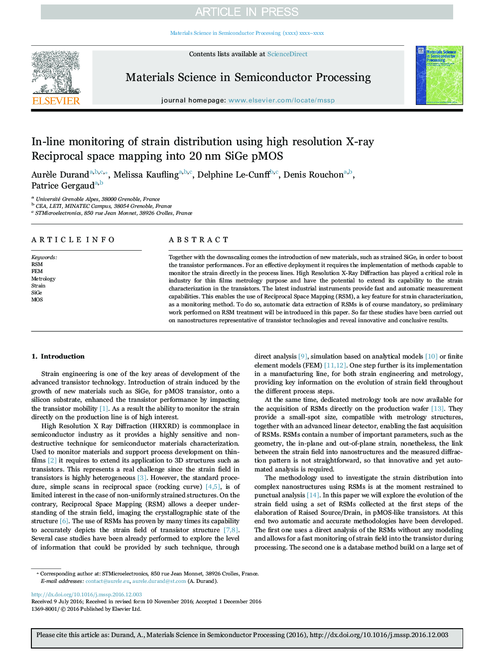 In-line monitoring of strain distribution using high resolution X-ray Reciprocal space mapping into 20Â nm SiGe pMOS