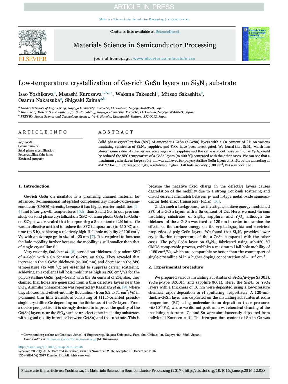 Low-temperature crystallization of Ge-rich GeSn layers on Si3N4 substrate