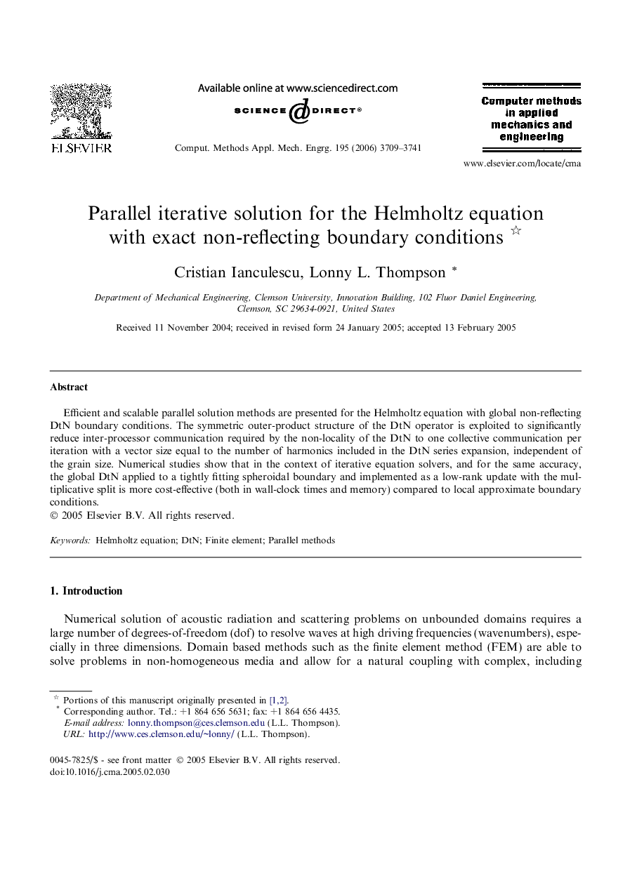 Parallel iterative solution for the Helmholtz equation with exact non-reflecting boundary conditions 