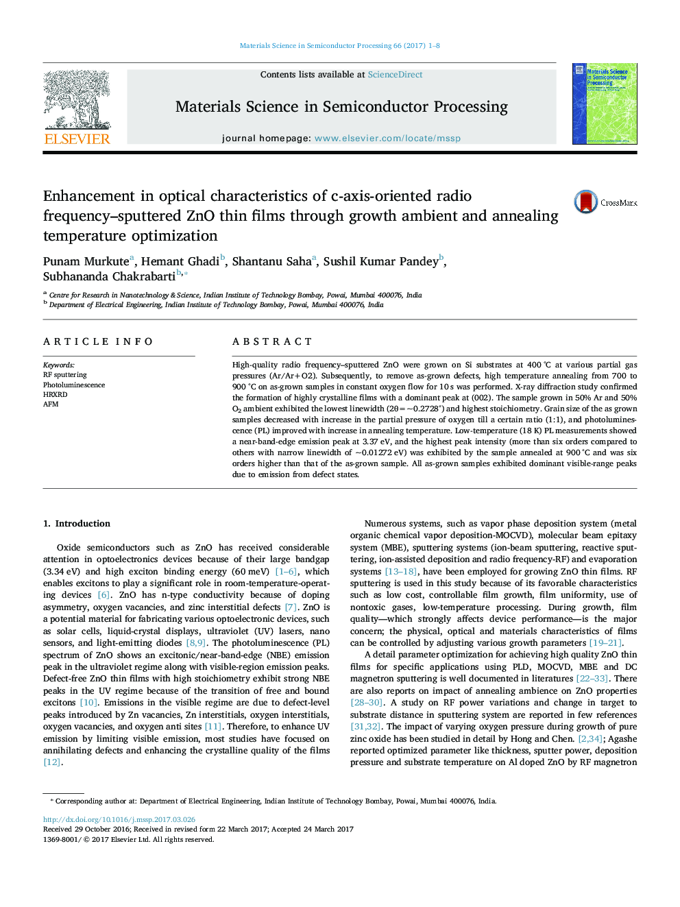 Enhancement in optical characteristics of c-axis-oriented radio frequency-sputtered ZnO thin films through growth ambient and annealing temperature optimization