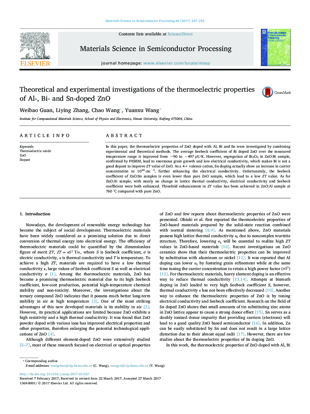 Theoretical and experimental investigations of the thermoelectric properties of Al-, Bi- and Sn-doped ZnO