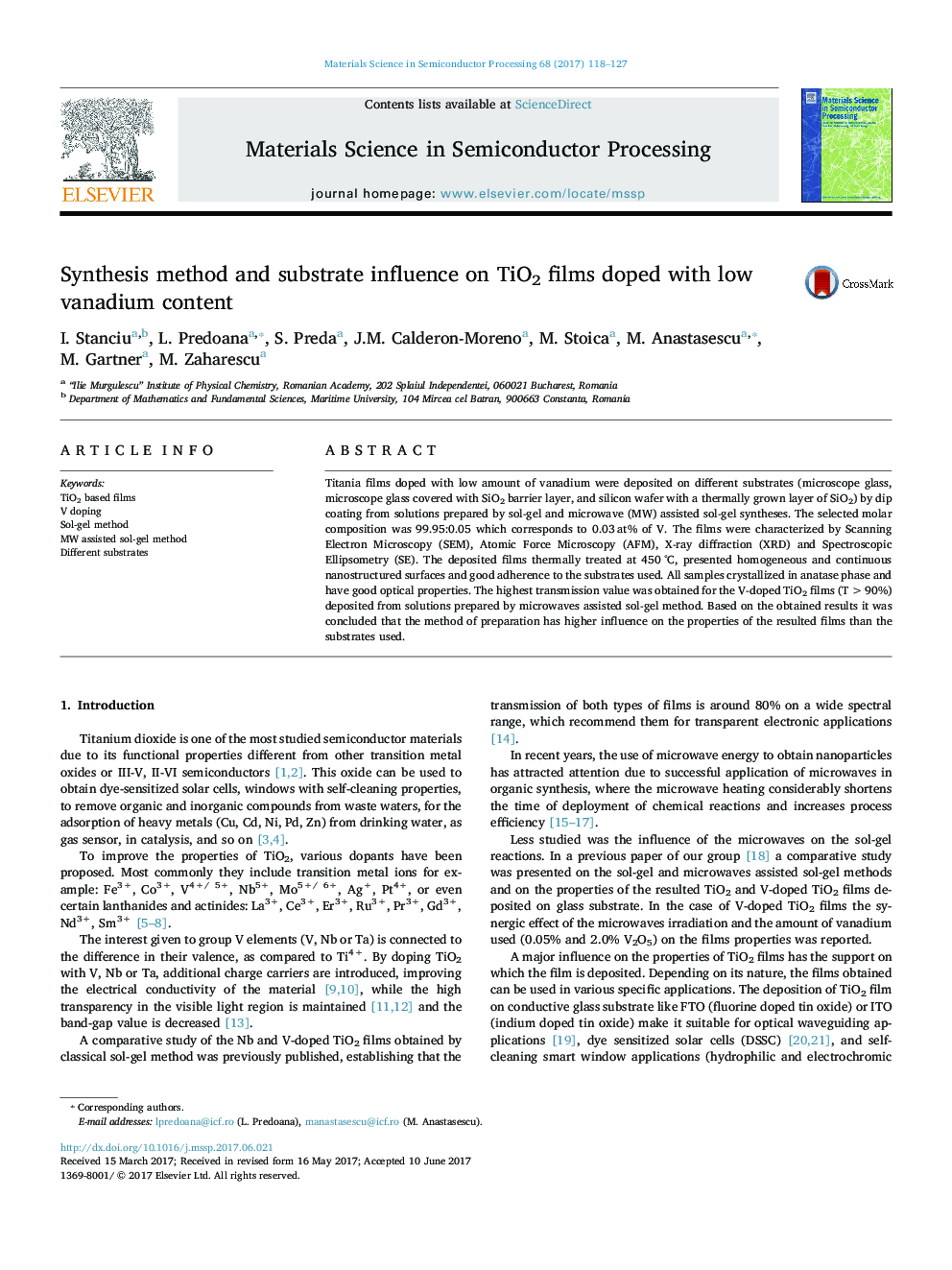 Synthesis method and substrate influence on TiO2 films doped with low vanadium content