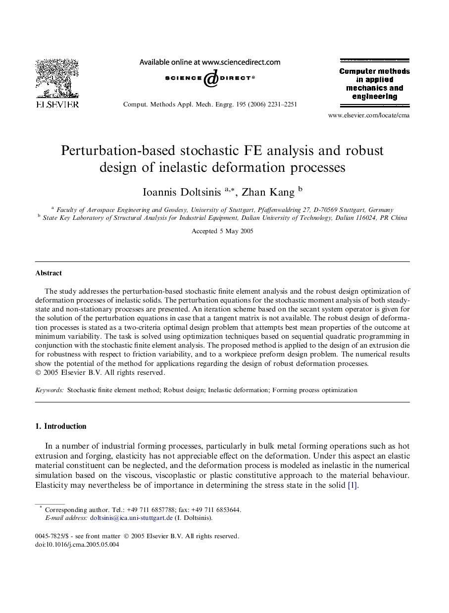 Perturbation-based stochastic FE analysis and robust design of inelastic deformation processes