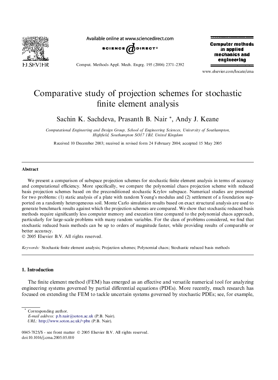 Comparative study of projection schemes for stochastic finite element analysis