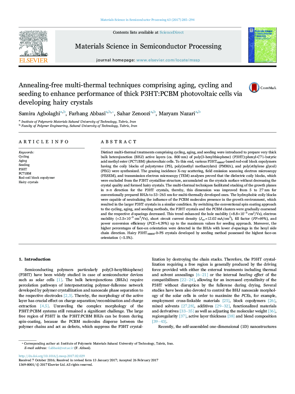 Annealing-free multi-thermal techniques comprising aging, cycling and seeding to enhance performance of thick P3HT:PCBM photovoltaic cells via developing hairy crystals