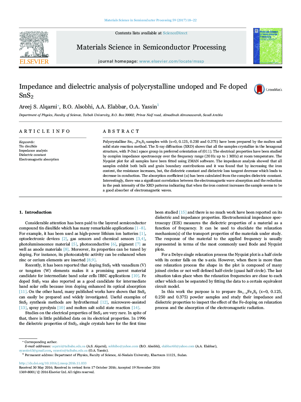 Impedance and dielectric analysis of polycrystalline undoped and Fe doped SnS2