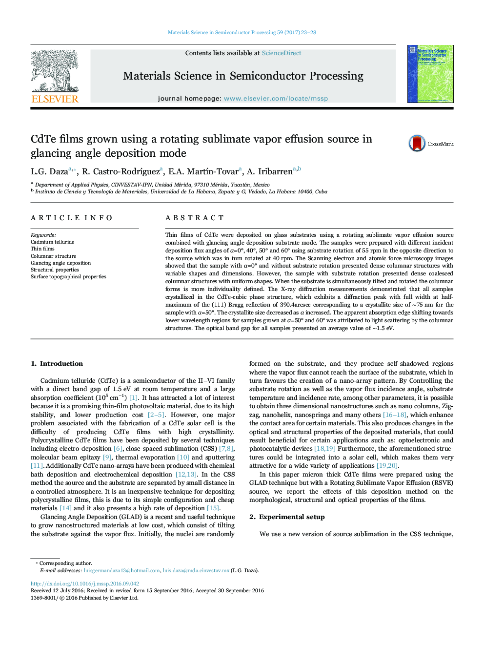 CdTe films grown using a rotating sublimate vapor effusion source in glancing angle deposition mode