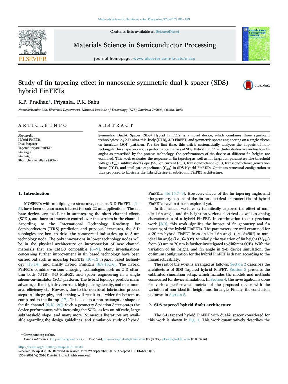 Study of fin tapering effect in nanoscale symmetric dual-k spacer (SDS) hybrid FinFETs