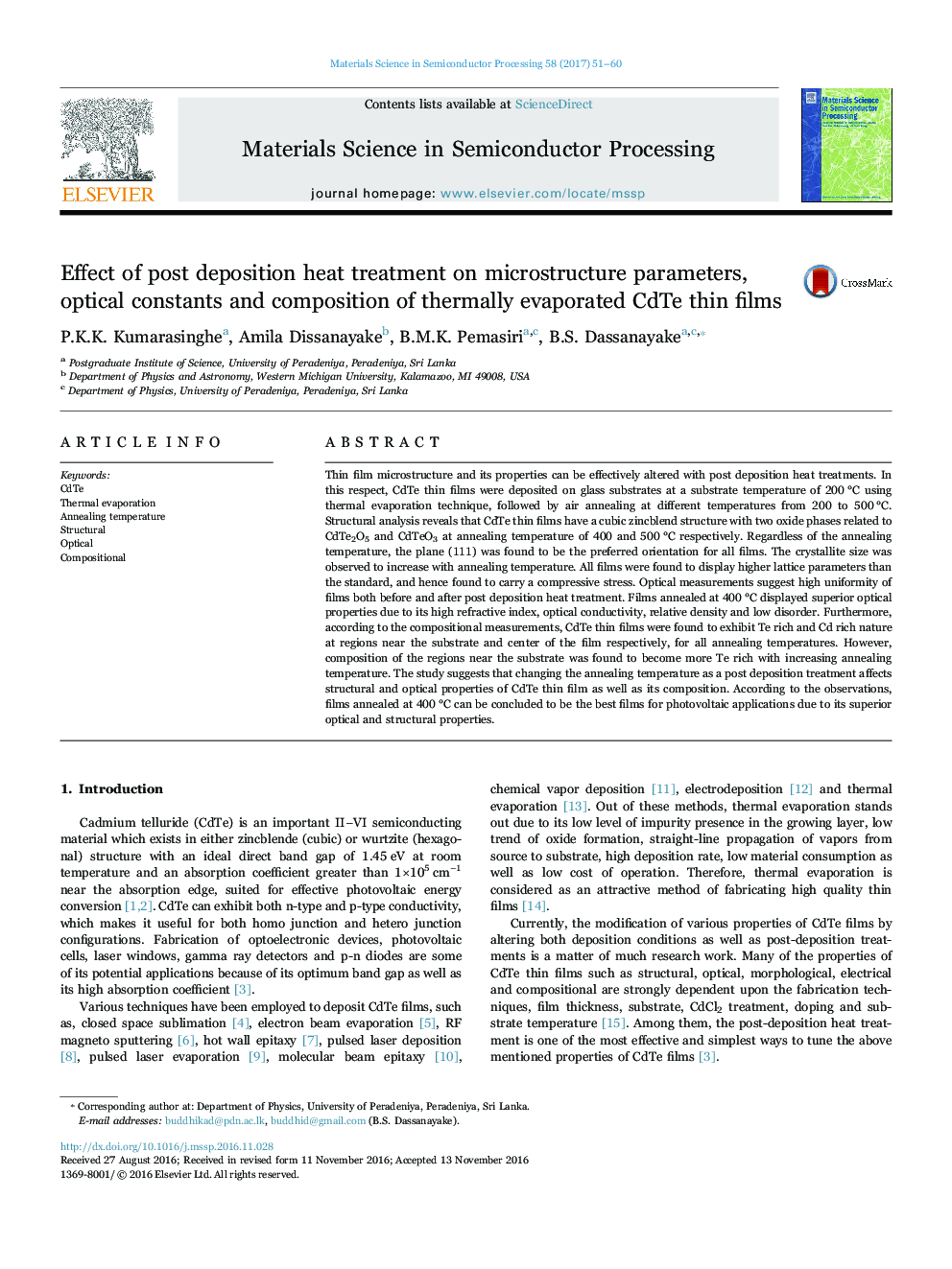 Effect of post deposition heat treatment on microstructure parameters, optical constants and composition of thermally evaporated CdTe thin films