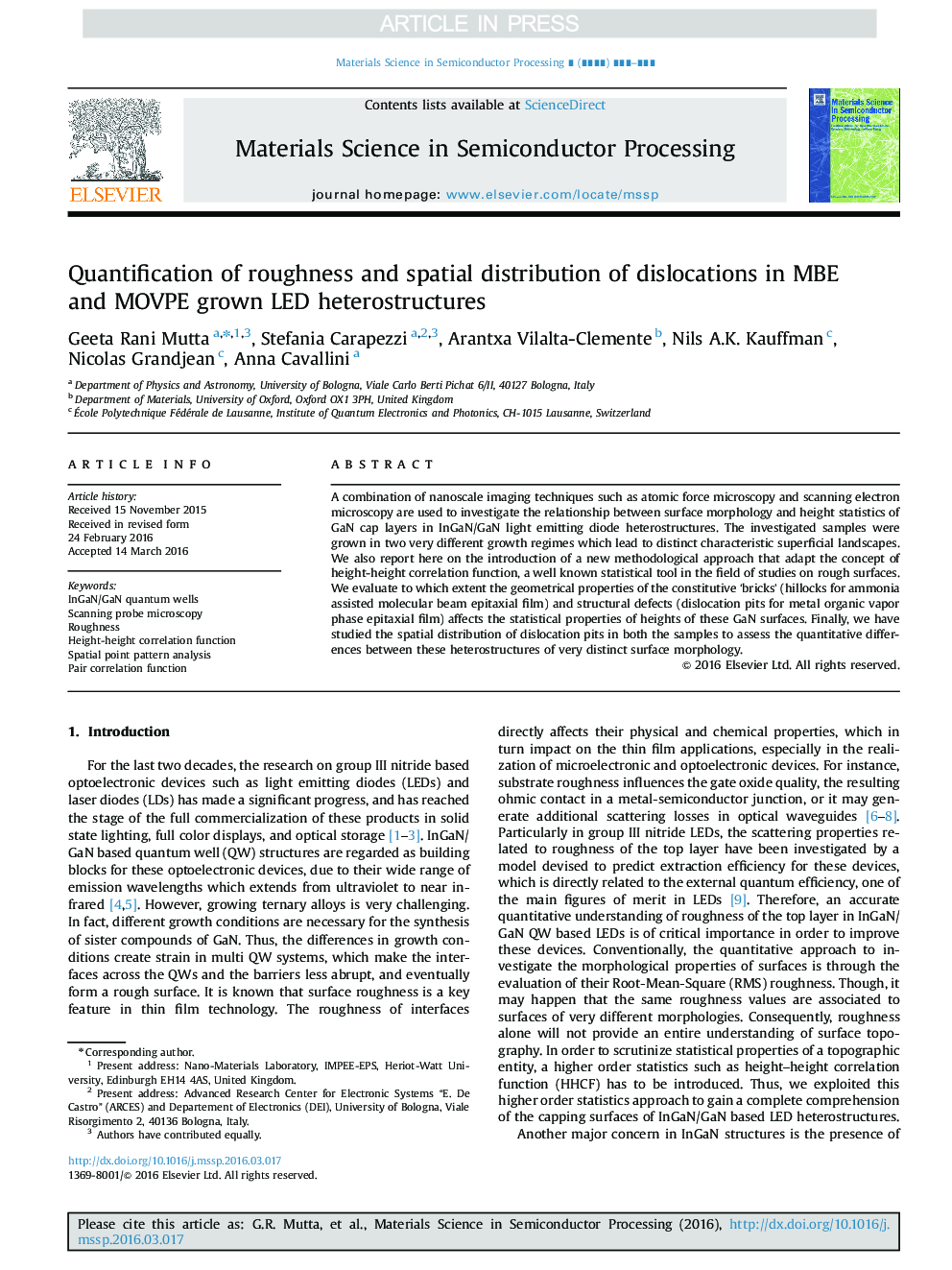 Quantification of roughness and spatial distribution of dislocations in MBE and MOVPE grown LED heterostructures