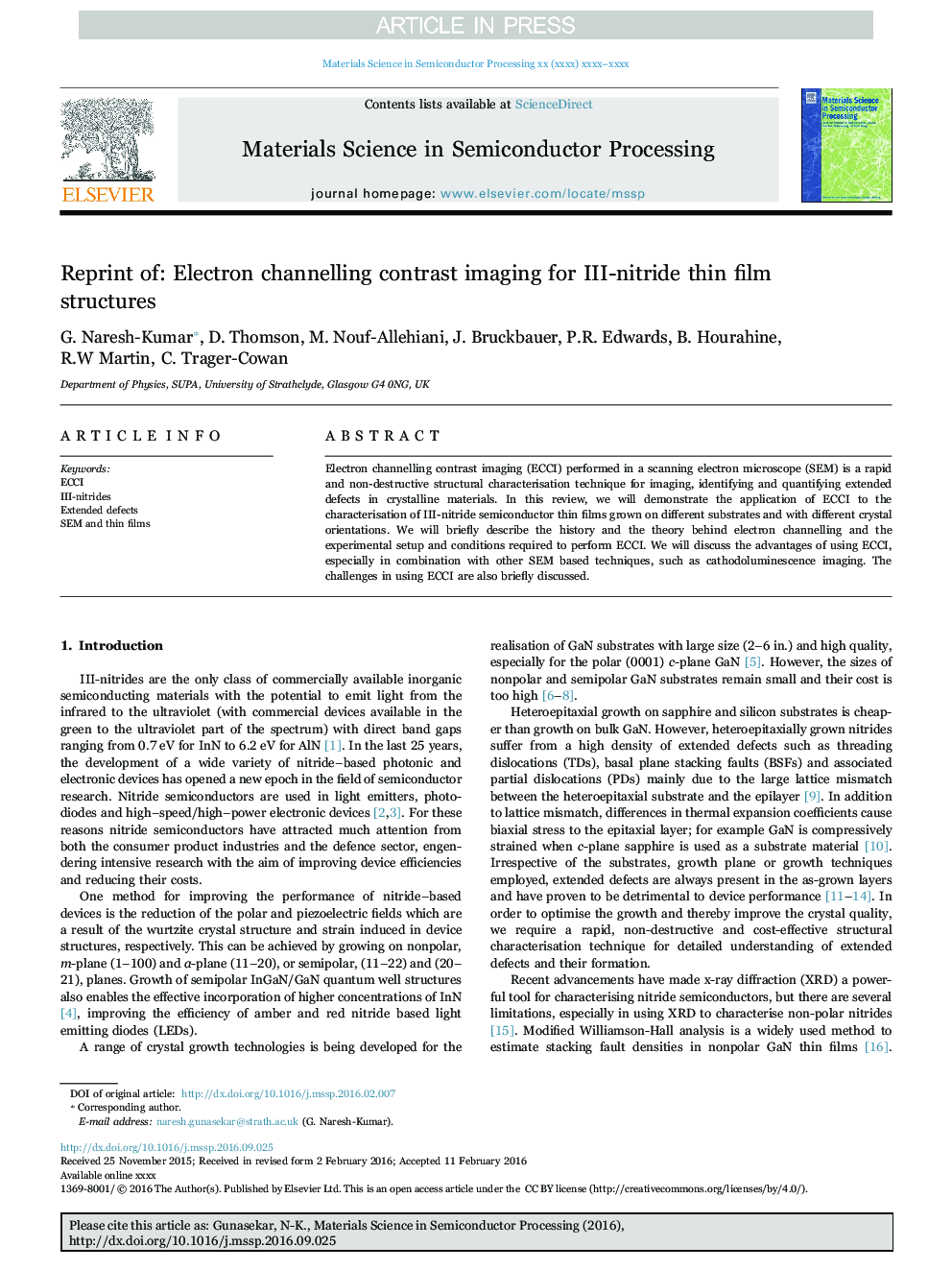 Reprint of: Electron channelling contrast imaging for III-nitride thin film structures