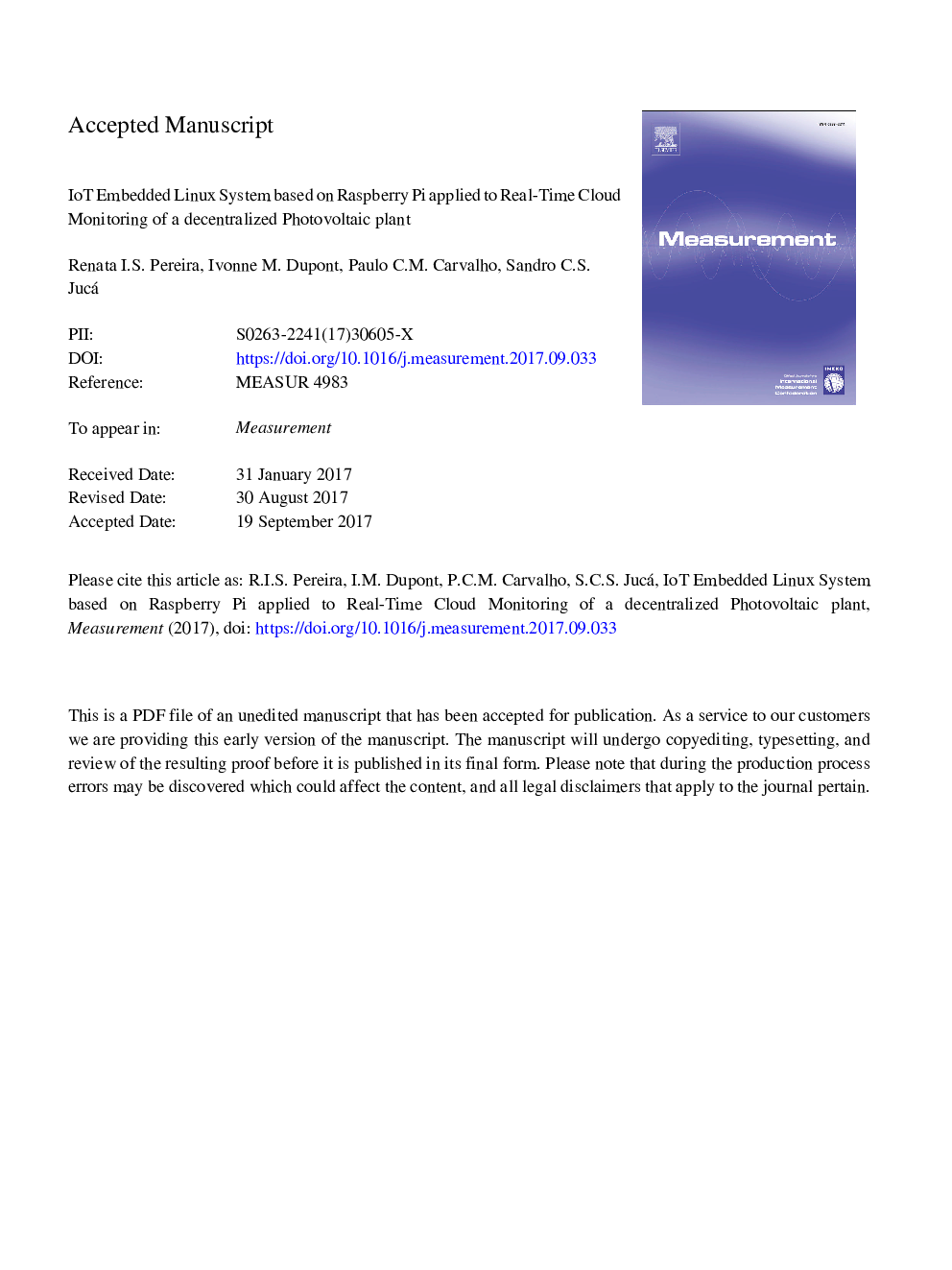 IoT embedded linux system based on Raspberry Pi applied to real-time cloud monitoring of a decentralized photovoltaic plant