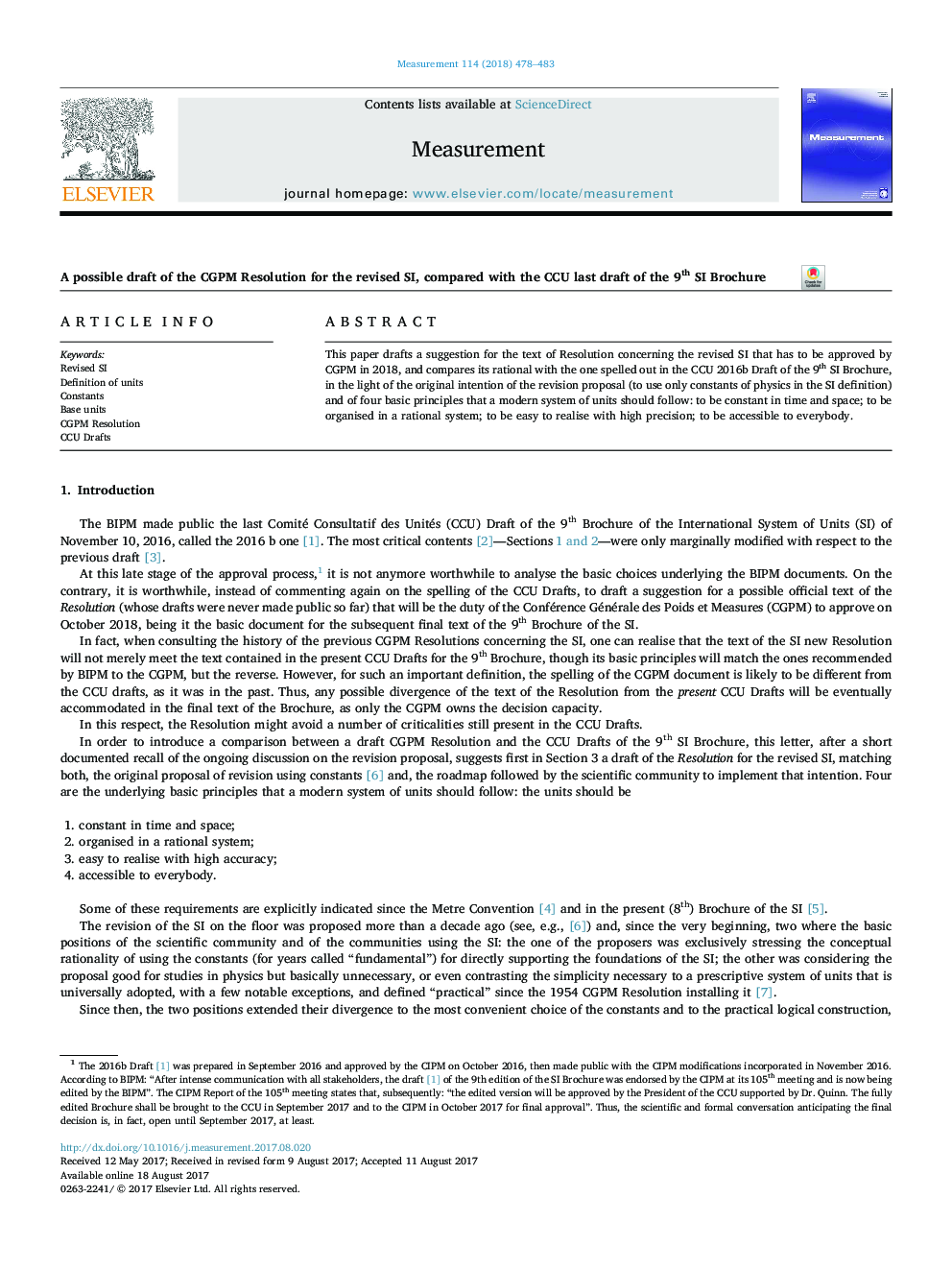 A possible draft of the CGPM Resolution for the revised SI, compared with the CCU last draft of the 9th SI Brochure