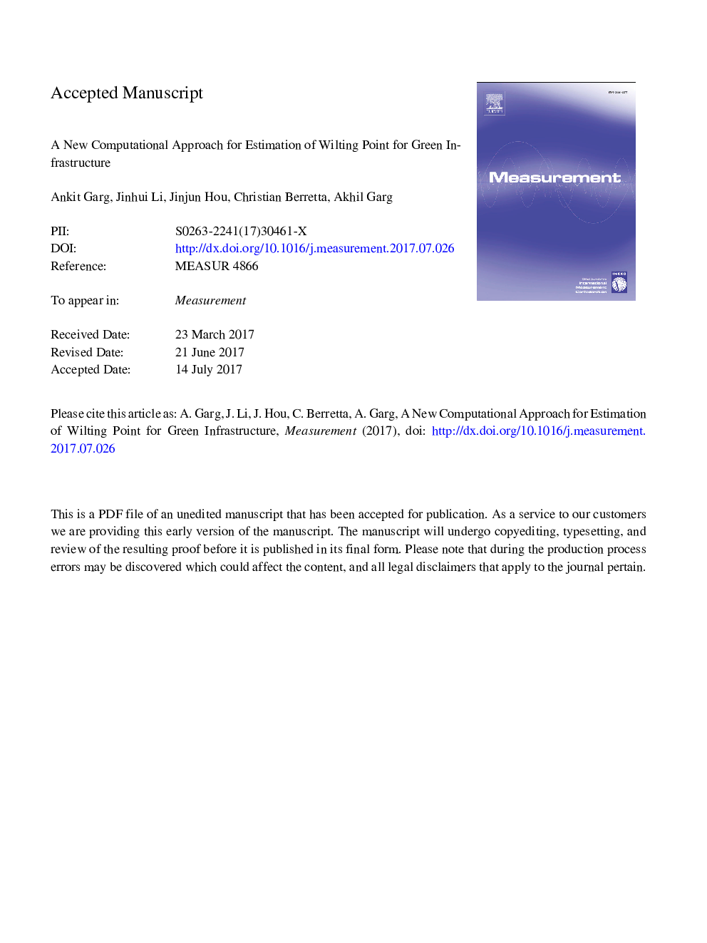 A new computational approach for estimation of wilting point for green infrastructure