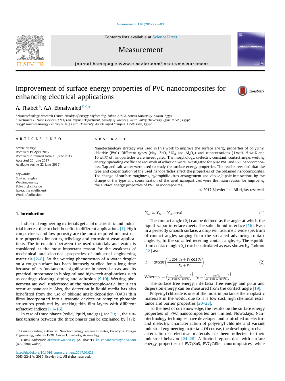 Improvement of surface energy properties of PVC nanocomposites for enhancing electrical applications