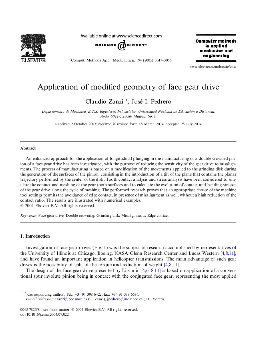 Application of modified geometry of face gear drive