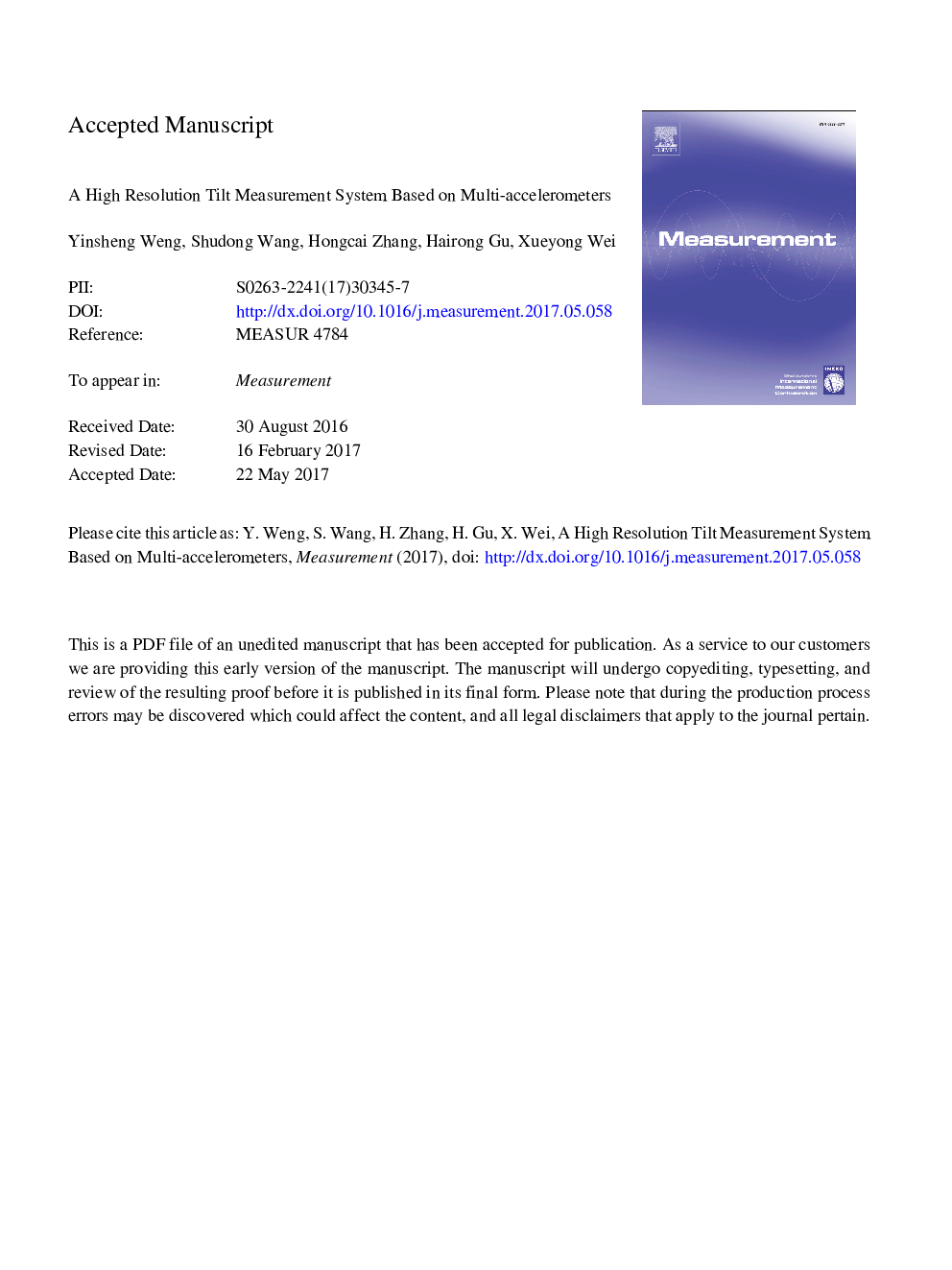 A high resolution tilt measurement system based on multi-accelerometers