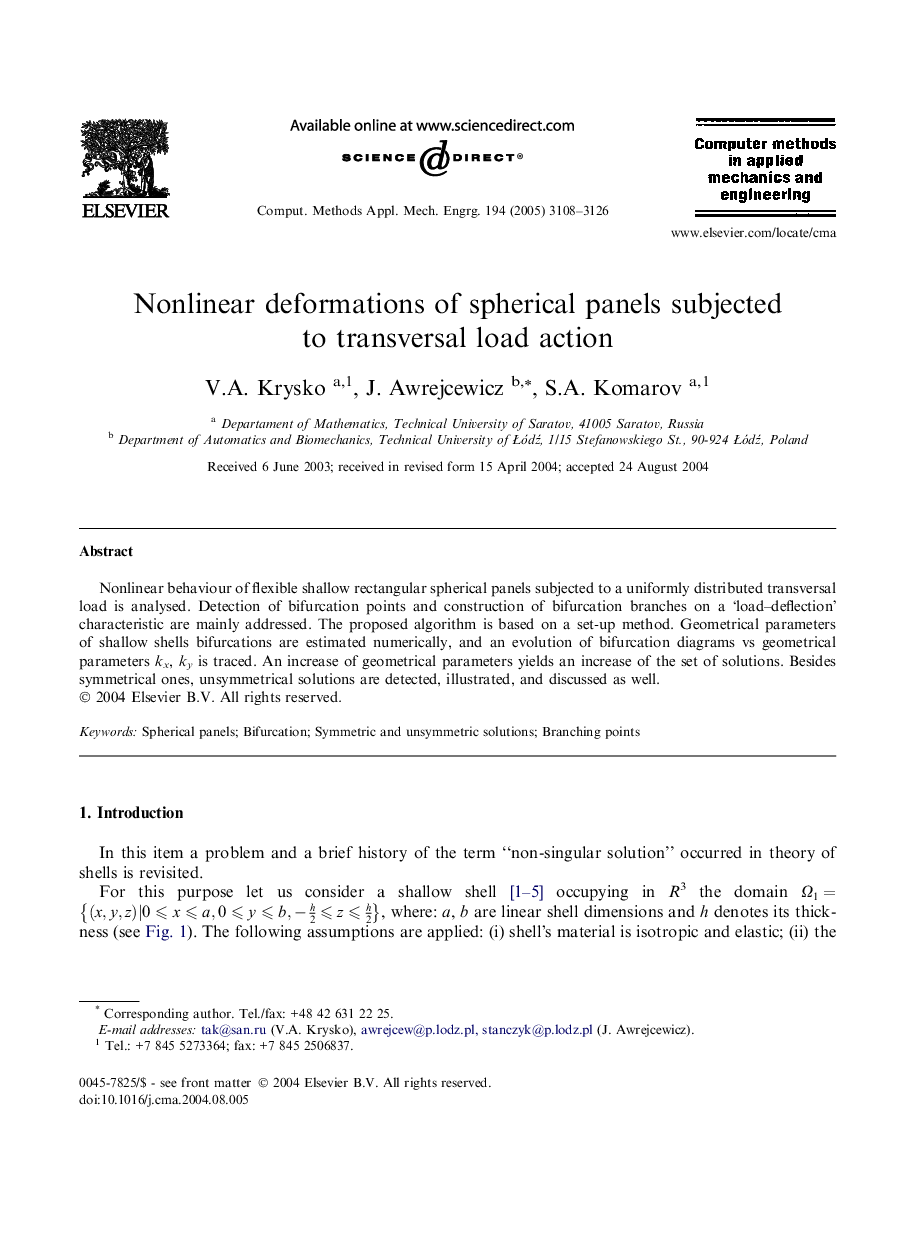 Nonlinear deformations of spherical panels subjected to transversal load action