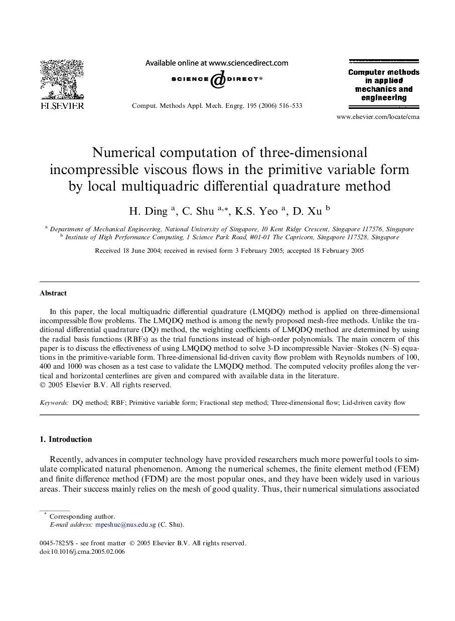 Numerical computation of three-dimensional incompressible viscous flows in the primitive variable form by local multiquadric differential quadrature method