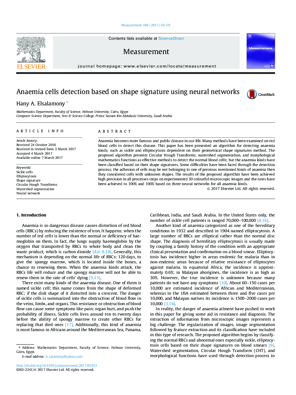 Anaemia cells detection based on shape signature using neural networks