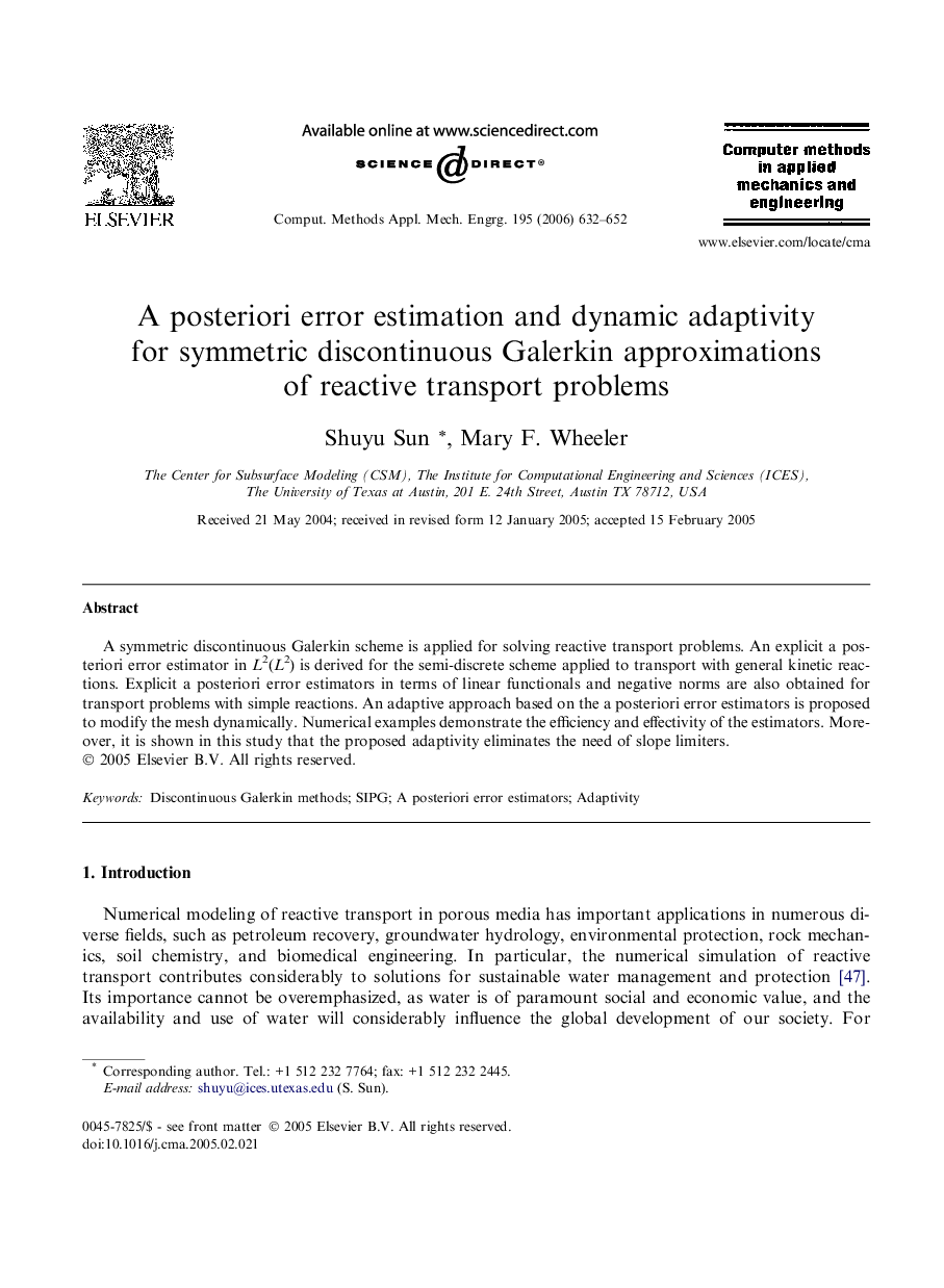 A posteriori error estimation and dynamic adaptivity for symmetric discontinuous Galerkin approximations of reactive transport problems