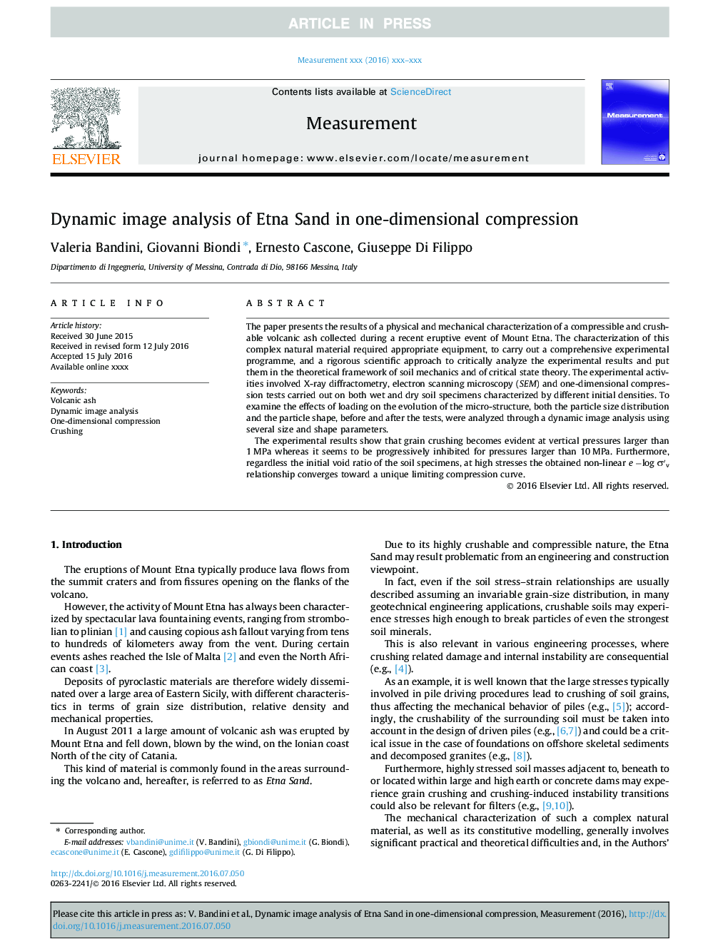 Dynamic image analysis of Etna Sand in one-dimensional compression