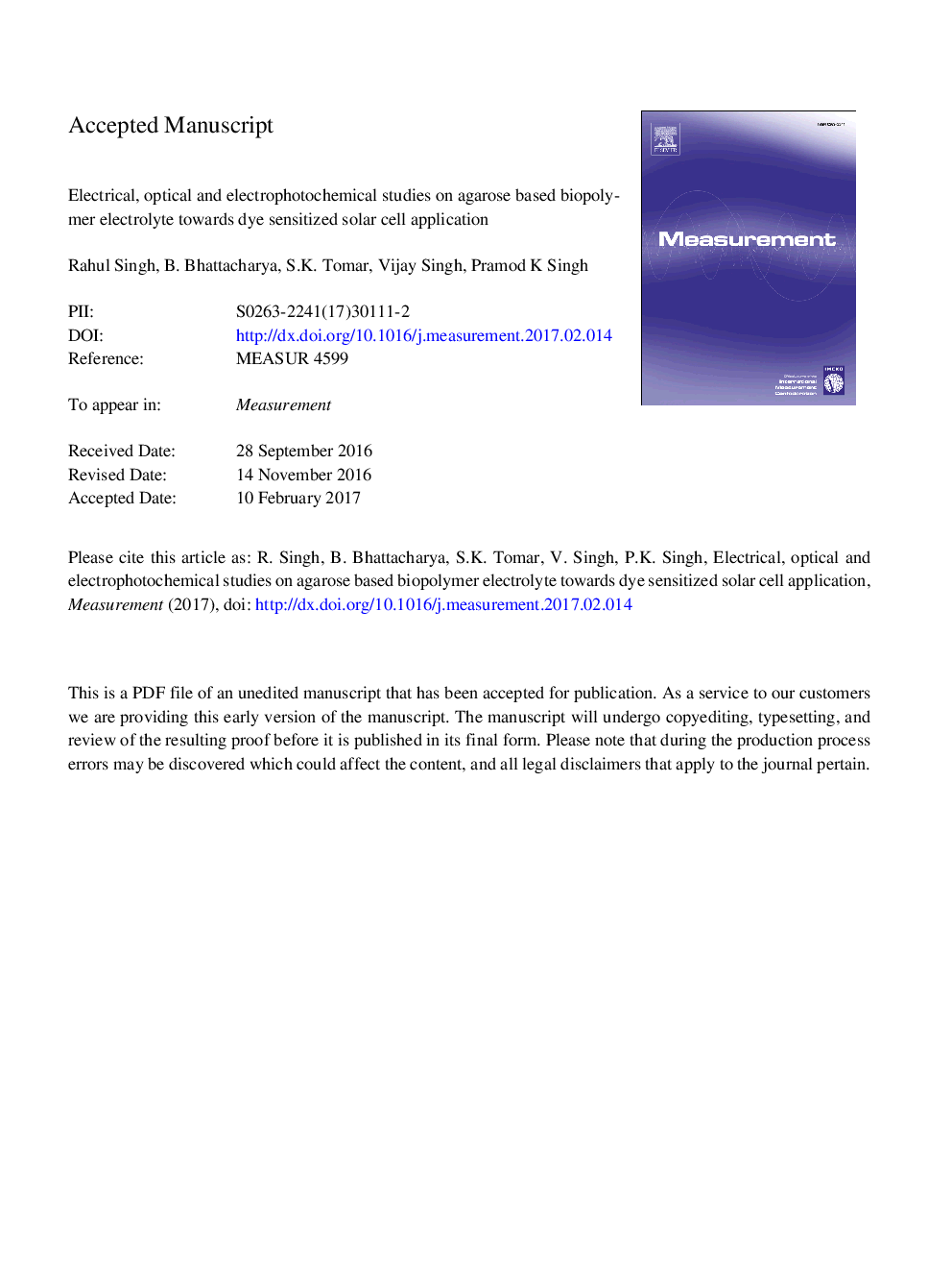 Electrical, optical and electrophotochemical studies on agarose based biopolymer electrolyte towards dye sensitized solar cell application