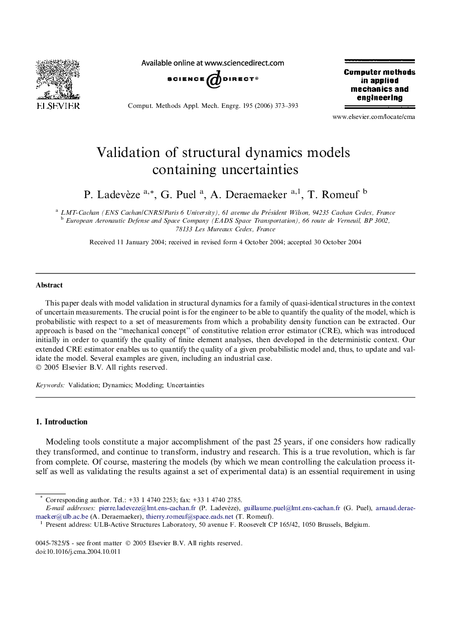 Validation of structural dynamics models containing uncertainties