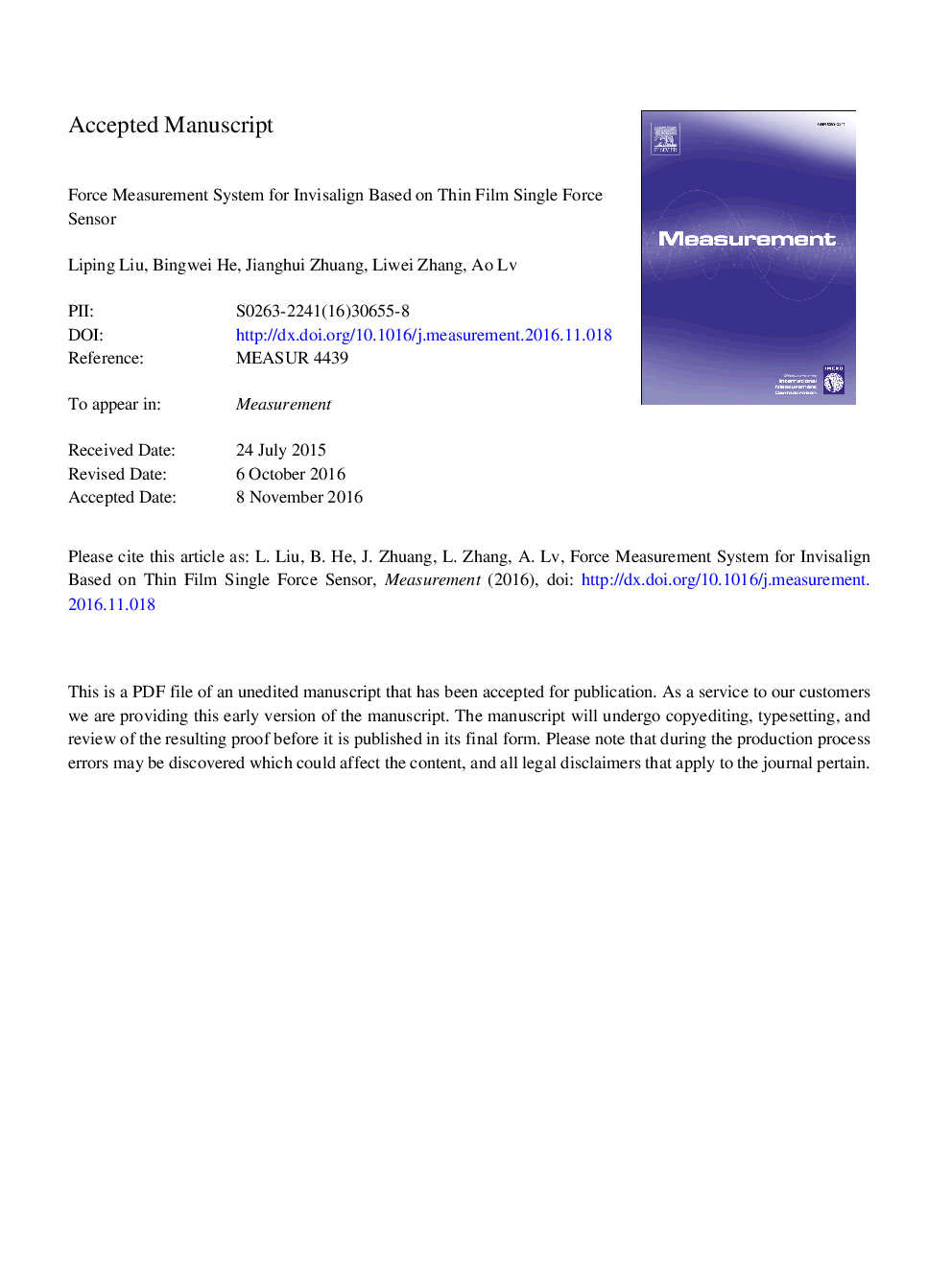 Force measurement system for invisalign based on thin film single force sensor