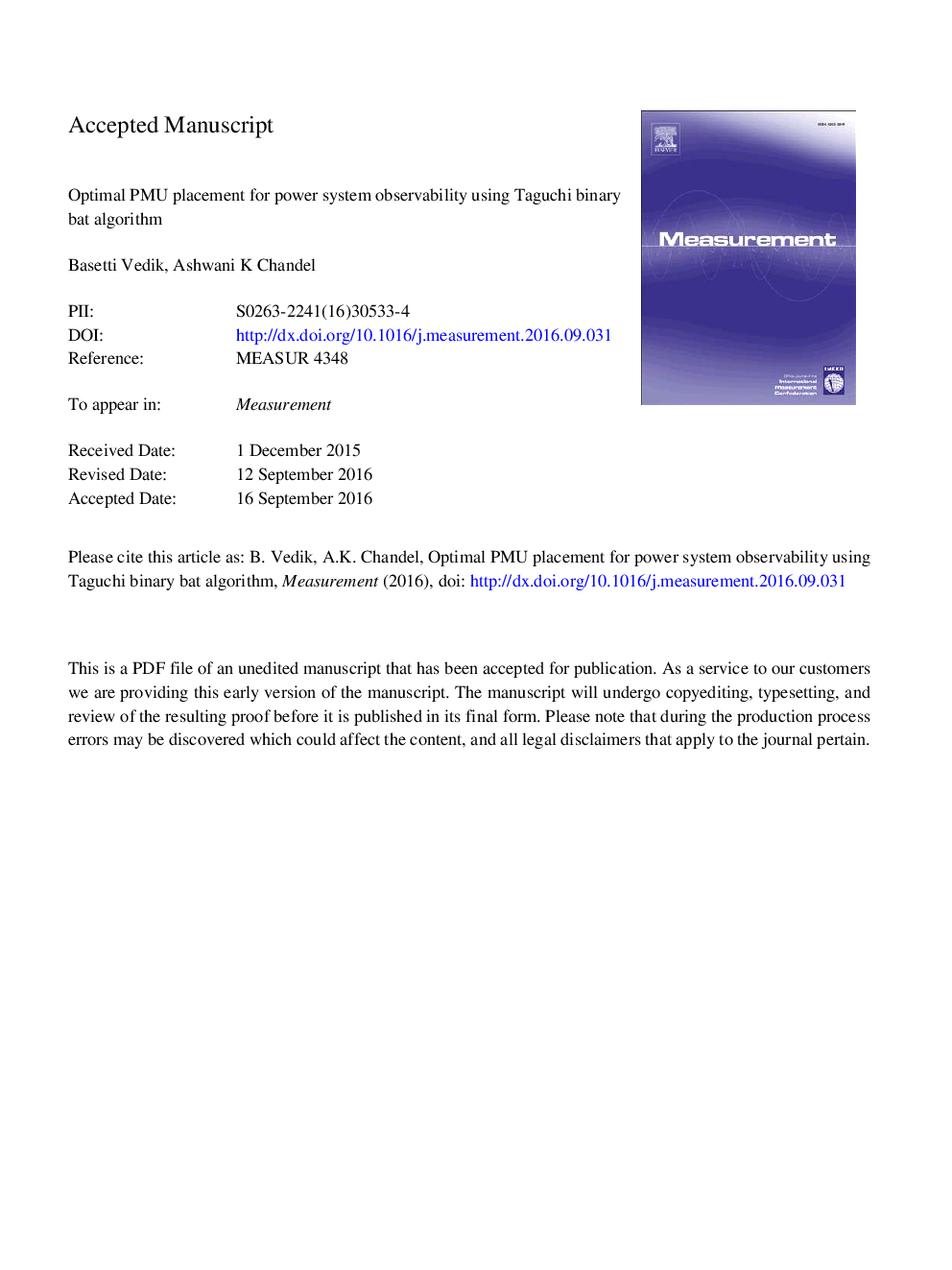 Optimal PMU placement for power system observability using Taguchi binary bat algorithm