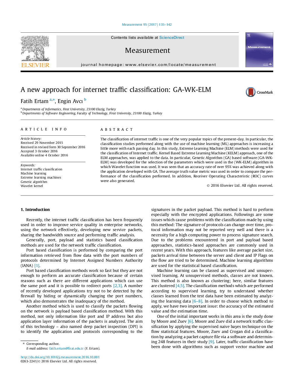 A new approach for internet traffic classification: GA-WK-ELM