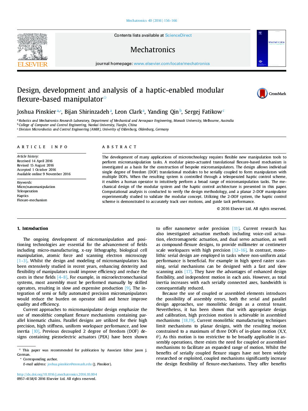 Design, development and analysis of a haptic-enabled modular flexure-based manipulator