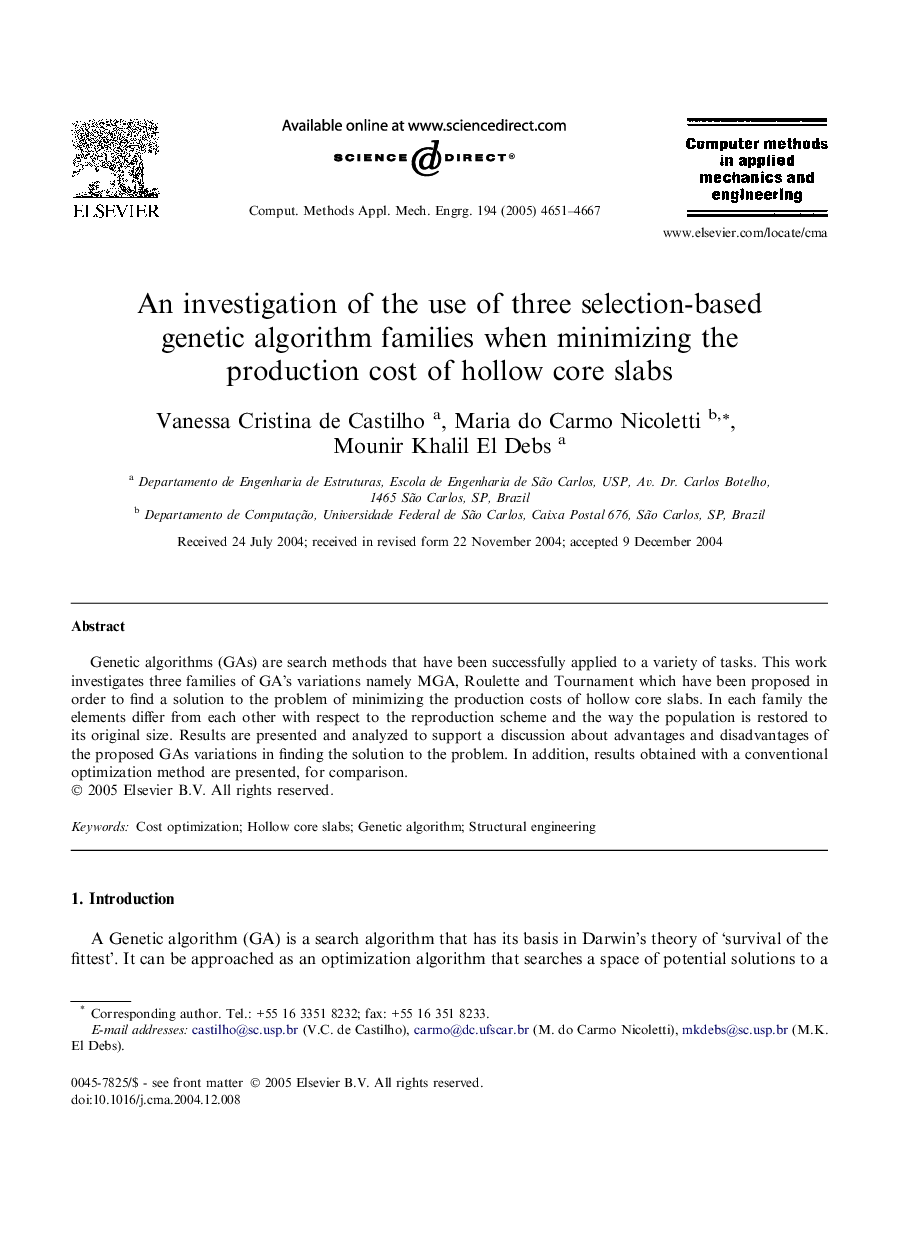 An investigation of the use of three selection-based genetic algorithm families when minimizing the production cost of hollow core slabs