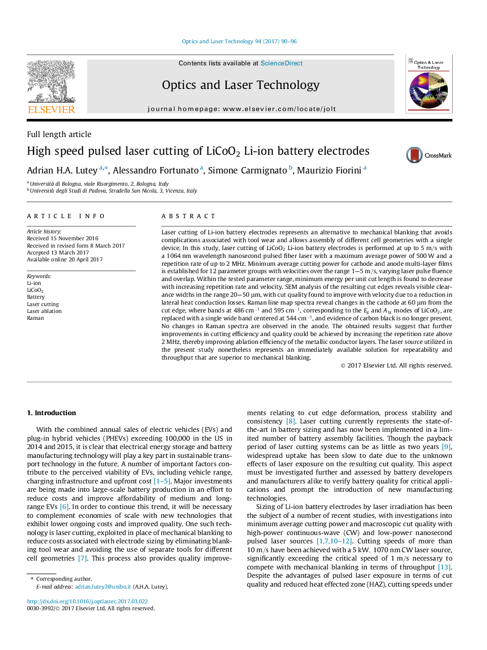 High speed pulsed laser cutting of LiCoO2 Li-ion battery electrodes