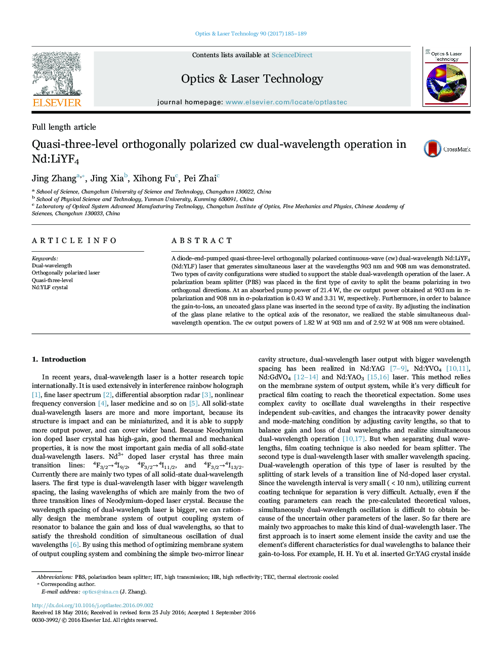 Quasi-three-level orthogonally polarized cw dual-wavelength operation in Nd:LiYF4