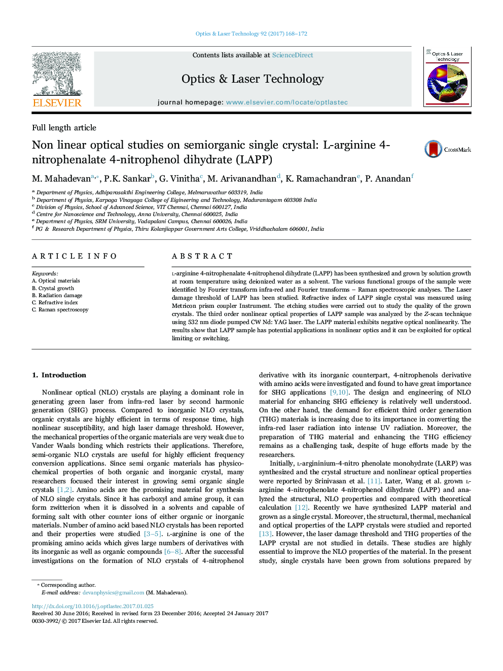 Non linear optical studies on semiorganic single crystal: L-arginine 4-nitrophenalate 4-nitrophenol dihydrate (LAPP)