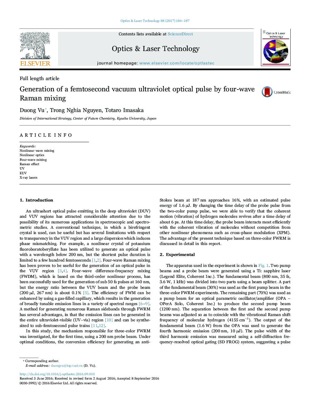 Generation of a femtosecond vacuum ultraviolet optical pulse by four-wave Raman mixing