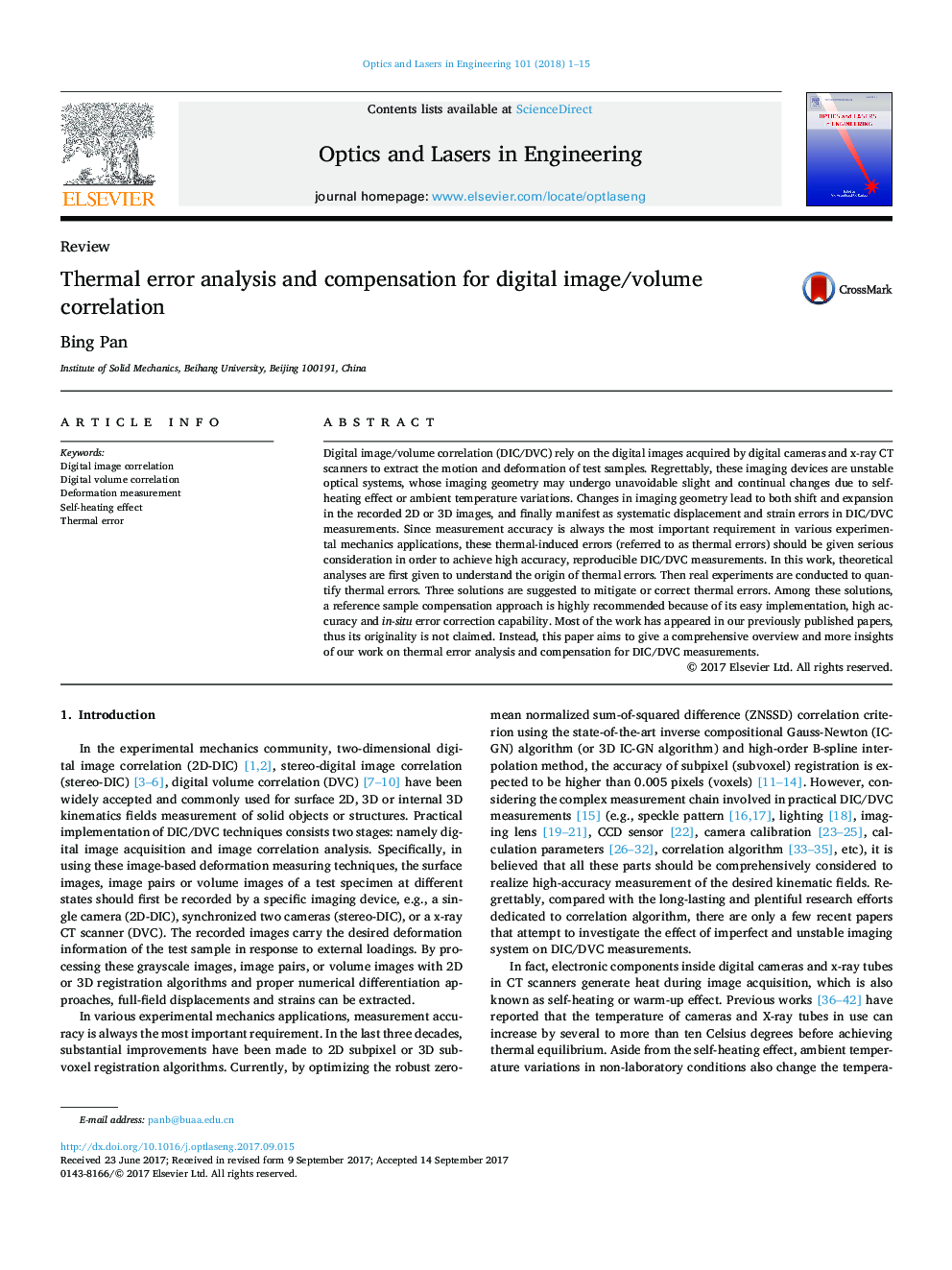 Thermal error analysis and compensation for digital image/volume correlation