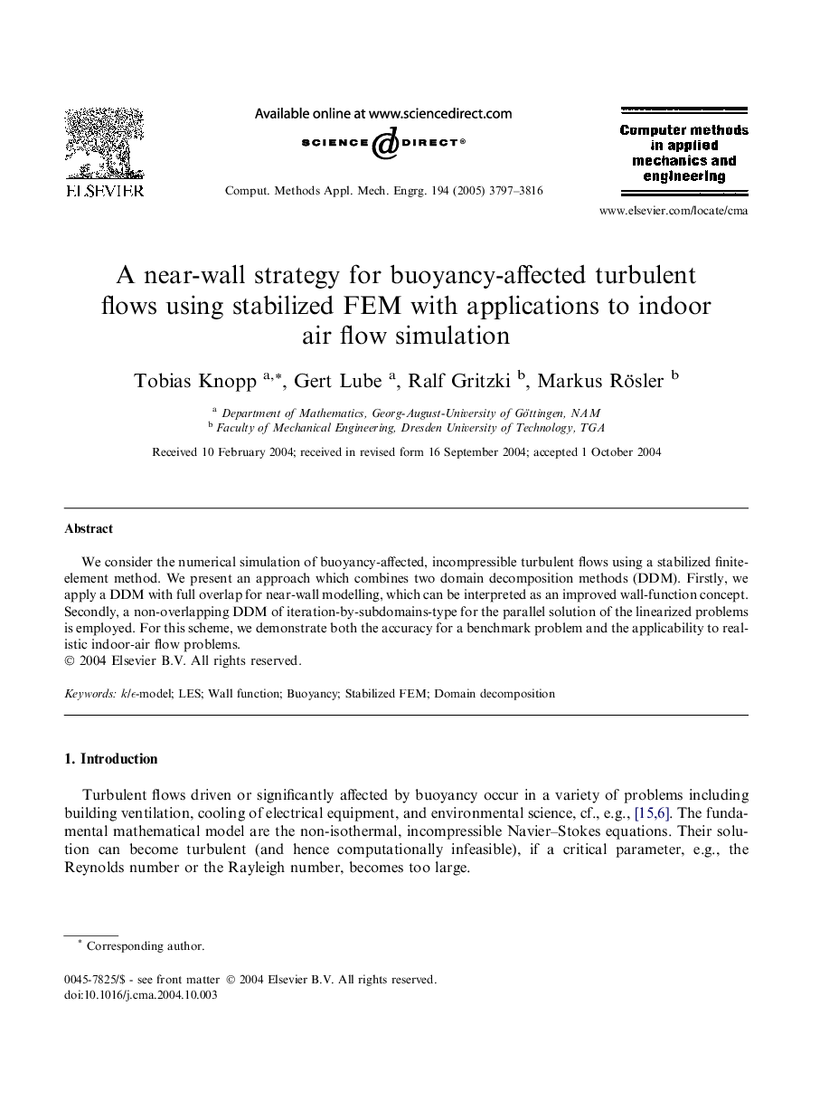 A near-wall strategy for buoyancy-affected turbulent flows using stabilized FEM with applications to indoor air flow simulation