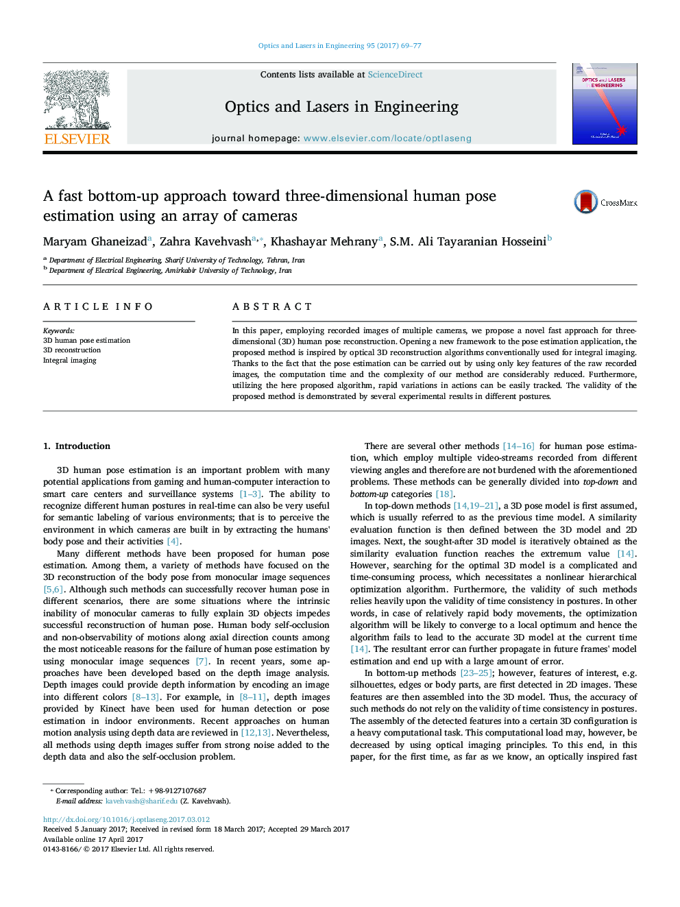 A fast bottom-up approach toward three-dimensional human pose estimation using an array of cameras