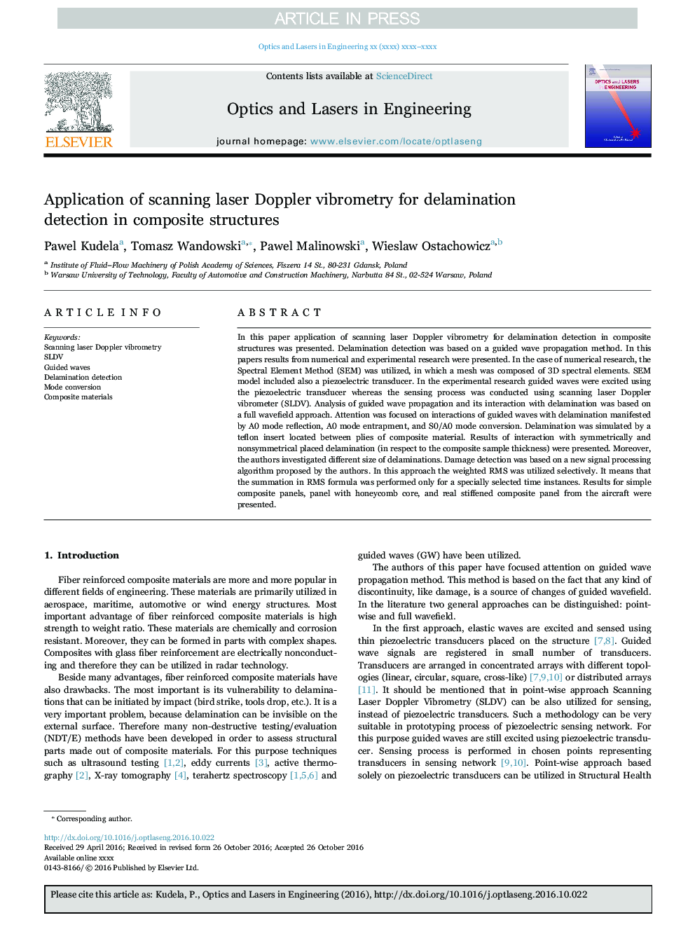 Application of scanning laser Doppler vibrometry for delamination detection in composite structures