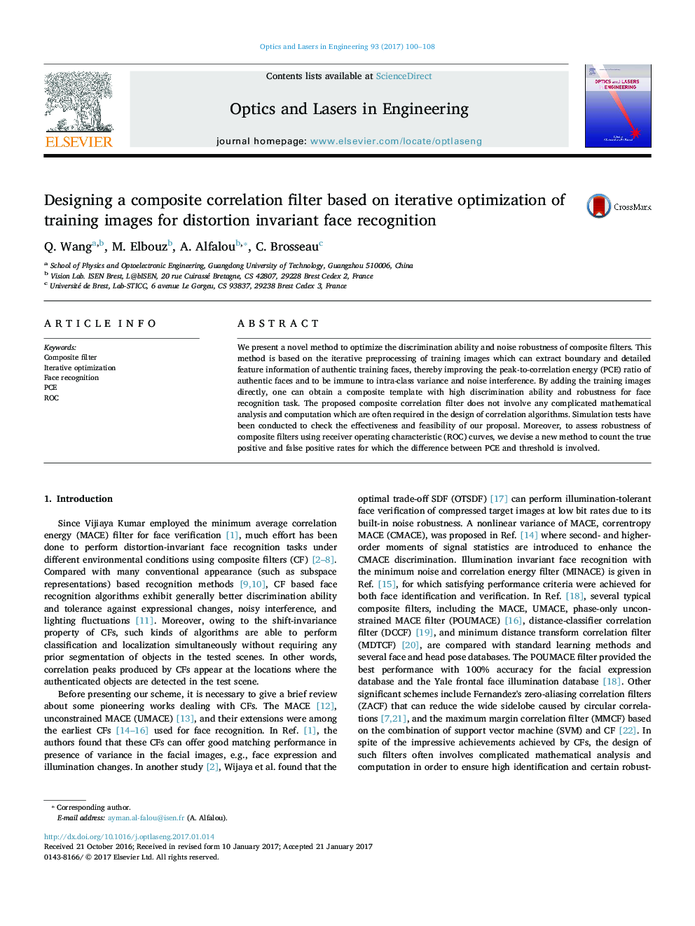 Designing a composite correlation filter based on iterative optimization of training images for distortion invariant face recognition