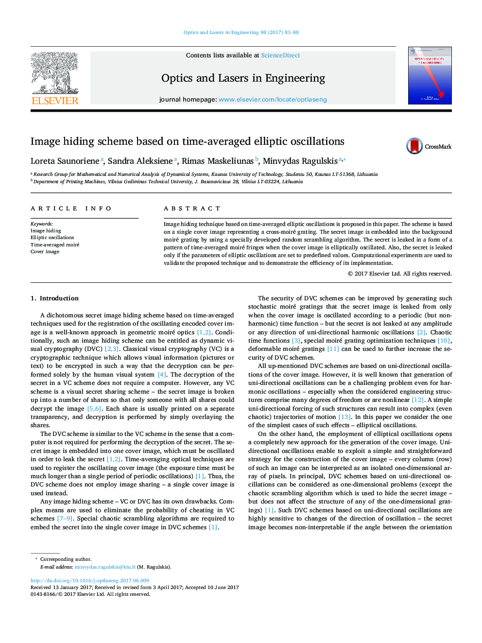 Image hiding scheme based on time-averaged elliptic oscillations